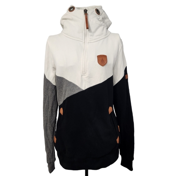 Wanakome colour block funnel neck long sleeve hoodie - Picture 1 of 6